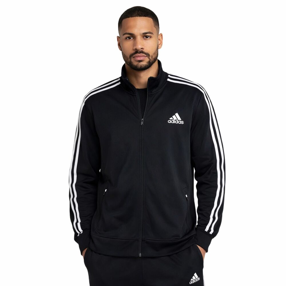 ADIDAS Tricot Track Jacket Mens Size 2XL Black/White Stripes Full Zip Up Pockets
